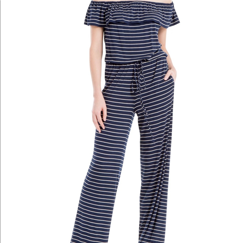 Max Studio women’s size L jumpsuit off the shoulder tie front